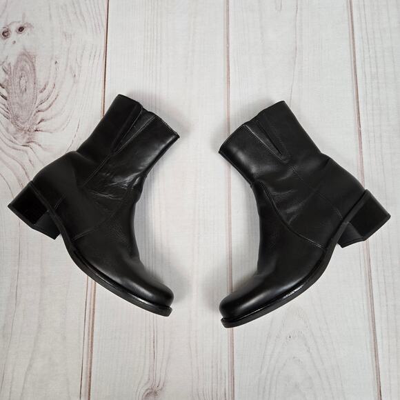 Vintage Y2K Black Leather Biker Chelsea Heeled Calf High Ankle Boots Womens 7.5 - Picture 3 of 13